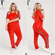 Велюровый красный спортивный костюм женский (8 цветов) КС/-4407 фото