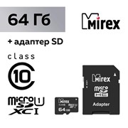 Карта памяти Mirex microSD, 64 Гб, SDXC, UHS-I, класс 10, с адаптером SD фото
