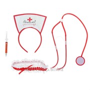 Набор медсестры Полечимся?, 4 предмета: ободок, фонендоскоп, подвязка, ручка - шприц фото
