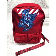 Рюкзак off-white ярко-красный с черепами фото