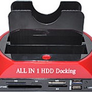 Док-станция для HDD GSMIN 2xSATA (USB 2.0, USB 3.0, XD, TF, MS, SD, CF/MD) (Черно-красный)