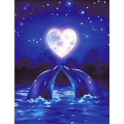 Алмазная мозаика на подрамнике Влюбленные дельфины на фоне лунного сердца 40х50 см (картина стразами) (AR9562)