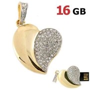 Элегантная USB флешка 16 GB в форме сердца с белыми кристаллами фото