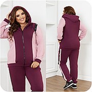 Зимний спортивный костюм женский марсала из Турецкой трехнитки на флисе со вставками из кожи НФ/-16393 фото