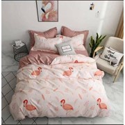 Постельное белье Mency коралловое с принтом фламинго 1,5 спальное фото