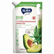 Мыло-крем с антибактериальным эффектом 1 л AURA 'Бамбук и авокадо', без триклозана, дой-пак, 10199