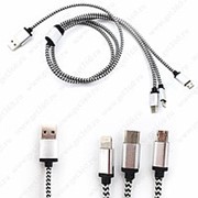USB кабель 3 в 1 Lightning, Type-C, micro USB White (Белый) фотография