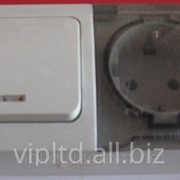 EVA Выключатель +Розетка с заземлением с прозрачной крышкой накладной светло-серый IP54 554-011500-920 фотография