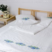 Комплект постельного белья из льна с вышивкой крестиком 20-13 (1,5 спальный, Серый) фото