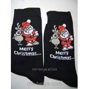 Мужские новогодние носки с приколом Санта & Олень теплые фотография