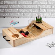Поднос для вина под две бутылки, ручки металлические, обработанно маслом, МАССИВ, 30×60 см фото