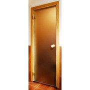 Дверь для сауны, Бронза матовая 8мм, 7х19, коробка - сосна срощенная, ручка круглая