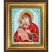 Икона ручной работы Пресвятая Богородица Владимирская вышитая бисером