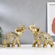 Сувенир полистоун “Золотой слон с попоной из бисера с колокольчиками“МИКС 15х14,5х7,7 см фото