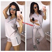 Женский костюм тройка: футболка, шорты, брюки, в расцветках. БВ-2-0718 фото