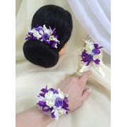 Браслет + бутоньерка + украшение для волос, айвори/фиолетовый фотография