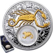 Зодиак. Скорпион - серебряная монета с позолоченным элементом, в футляре фото