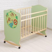 Детская кроватка «Зоопарк» на колёсах или качалке, цвет фисташковый фото