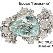 Брошь “Галактика“ белое родированное золото Au 585 пробы со вставками из драгоценных и полудрагоценных камней, голубой топаз, бриллианты от производителя город Киев Украина фото