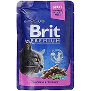 Brit Premium 100г пауч Chicken&Turkey Влажный корм для взрослых кошек Курица и индейка фотография