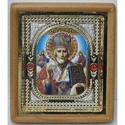 Икона Николай Чудотворец, средняя аналойная, оклад, упаковка 22х25 фото