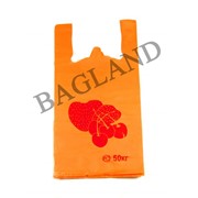 Пакет полиэтиленовый типа «майка» с флексопечатью «рисунок Ягодки» - 30 х 54/25 (оранжевый) СПЕЦ.ЦЕНА