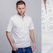 Белая мужская вышитая футболка “Серый ромб“ (20102021-258) фото