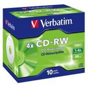 Диск CD-RW Verbatim 700Mb 4X JewelCase 10шт Scratch Resistant (43123) фото
