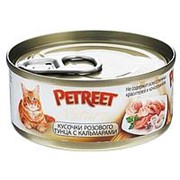 Petreet 70г конс. Влажный корм для взрослых кошек Кусочки розового тунца с кальмарами фотография