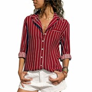 Женская рубашка в полоску (46-56) бордовая фотография