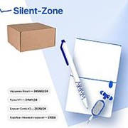 Набор подарочный SILENT-ZONE: бизнес-блокнот, ручка, наушники, коробка, стружка, бело-синий фото