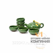 Сервиз чайный 7 предметов глина, глазурь темно-зеленый