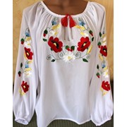 Белая блузка вышиванка цветочная на шифоне фото
