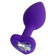 Фиолетовая анальная втулка Diamond Heart с прозрачным кристаллом - 8 см. фотография