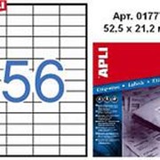 Этикетки APLI , А4, Прямоугольные 52,5 X 21,2Мм 56 Шт/Л. Неудаляемые Цвет: Белый 500 Л. фотография