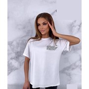 Женская футболка с небольшим текстом 42-50 р. белая фото