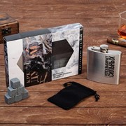 Подарочный набор “Крепкий духом“, фляга, камни для виски, мешочек фото