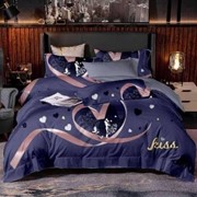 Двуспальный комплект постельного белья из поплина “Senbol“ Темно-синий с сердечками из ленточек с парой внутри фото