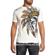 Прикольная футболка Affliction Windtalker с черепом индейского вождя фото