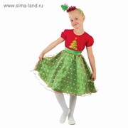 Карнавальный костюм "Ёлочка в горошек", платье, ободок, р-р 28, рост 104 см