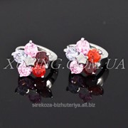 Серьги родированные “Изящный цветок с разноцветными камнями“ 224065 фото