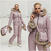 Лыжный зимний комбинезон женский пудра с сумкой и варежками в комплекте DX/-1306 фотография