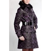 Зимнее пальто КРИСТЕН принт фиолетовый под драп фото
