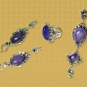 Гарнитур: перстень, серьги, брошь серебро Ag 925° пробы, вставка: драгоценные и полудрагоценные камни