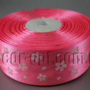 Лента атласная розовая с цветами 4 см 50 м 4362 фото