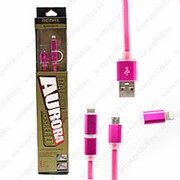 USB Cable Remax Dataline Aurora 1M 2 in 1 Lightning, Micro USB Pink (Розовый) фото
