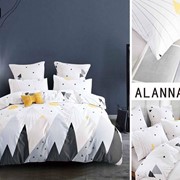 Полутораспальный комплект постельного белья из сатина “Alanna“ Белый с абстрактными горами и треугольниками фото