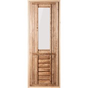 Дверь со стеклом матовым, искусственно состарена, 1,9х0,7 м.,липа Класс А, коробка из сосны , с ручками и петл
