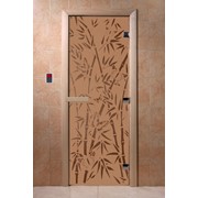 Дверь "Бамбук и бабочки" (бронза матовое) 190х70, 8 мм, 3 петли, коробка ольха.