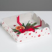 Коробка для кондитерских изделий с PVC крышкой «С Новым годом!», 13 х 13 х 3 см фотография